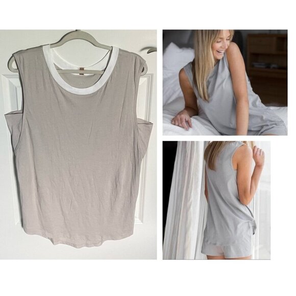 Lunya Gray Restore Sleeveless Pima Cotton Crew Neck Muscle Tee Tank 35887 - Picture 1 of 10